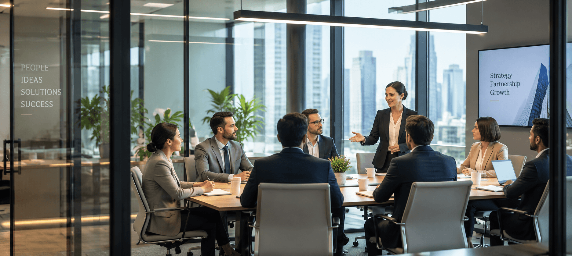 Team collaborating in a business meeting